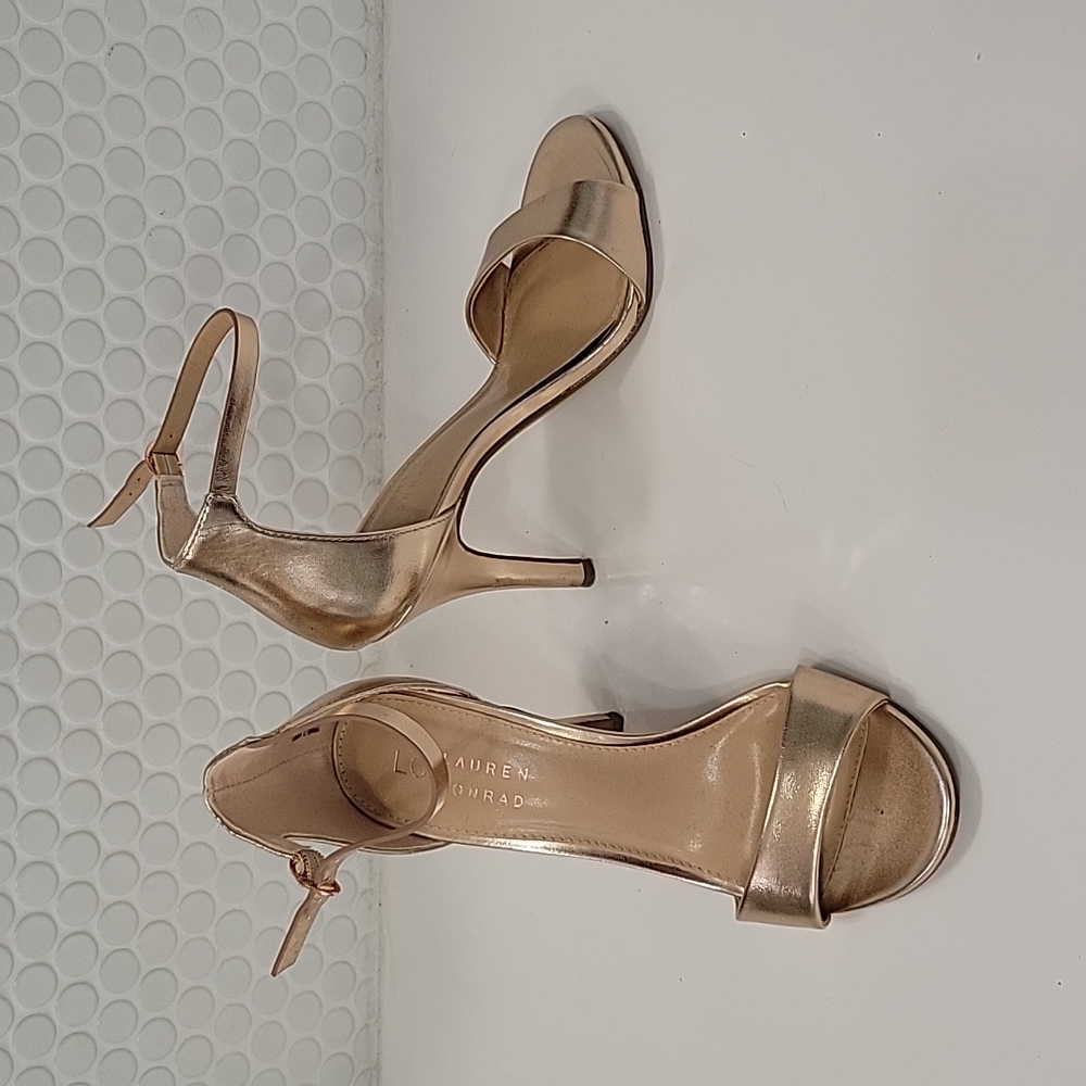 Rose Gold high heel, with ankle strap,  size 7M